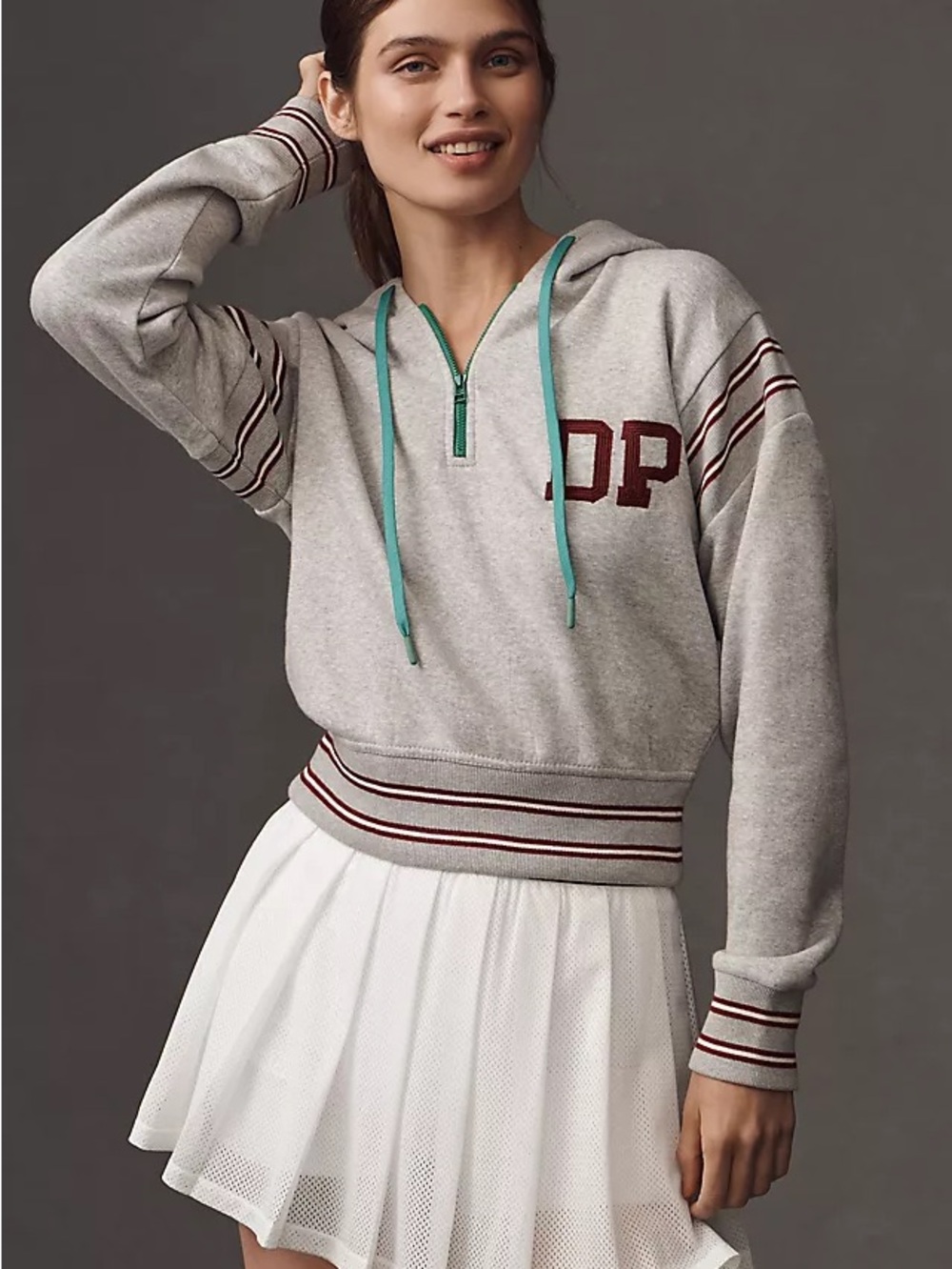 DAILY PRACTICE • NWT drawstring hoodie 1/4 zip gray maroon green Anthropologie